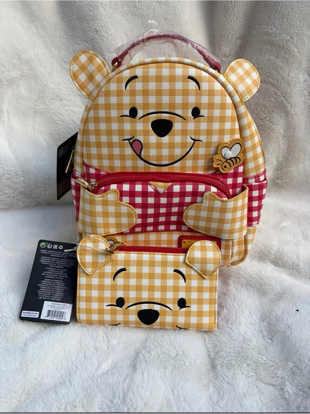 Loungefly Yellow & Red Gingham Winnie the Pooh Mini Backpack with Matching Pouch